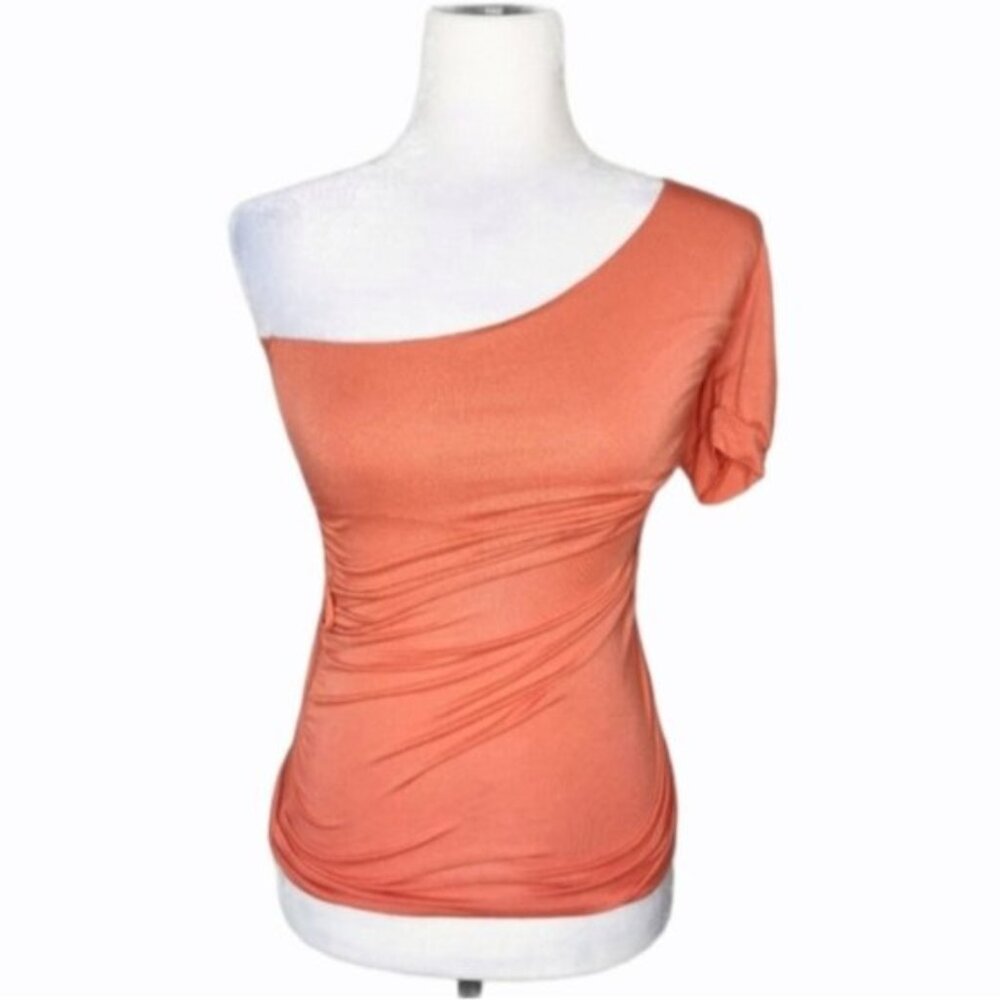 One shoulder coral orange short sleeve top